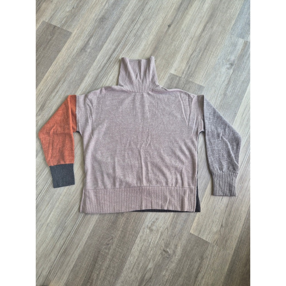 CY Fashion Colorblock Turtleneck Sweater Womens Small Mauve Grey Orange Knit